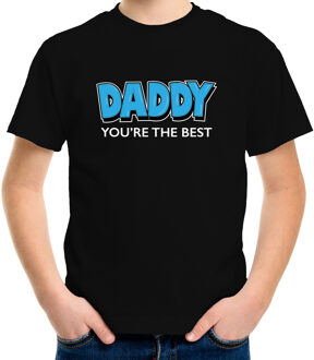 Bellatio Decorations Daddy youre the best cadeau t-shirt - zwart met blauwe en witte letters - kinderen - unisex - jongens / meisjes - vaderdag / papa kado L (146-152)