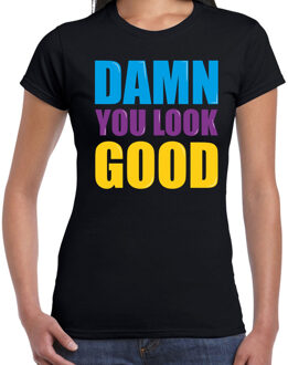 Bellatio Decorations Damn you look good fun tekst t-shirt zwart dames XS