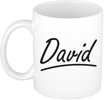 Bellatio Decorations David voornaam kado beker / mok sierlijke letters - gepersonaliseerde mok met naam - Naam mokken Multikleur