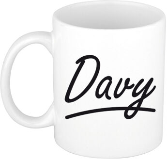 Bellatio Decorations Davy Naam koffiemok - beker - met sierlijke letters - wit - 300 ml - Cadeau - Heren