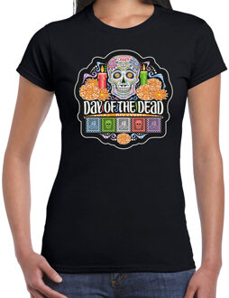 Bellatio Decorations Day of the dead / Dag van de doden verkleed t-shirt zwart voor dames - horror / Halloween shirt / kleding / kostuum / sugar skull L