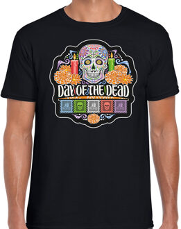 Bellatio Decorations Day of the dead / Dag van de doden verkleed t-shirt zwart voor heren - horror / Halloween shirt / kleding / kostuum / sugar skull 2XL