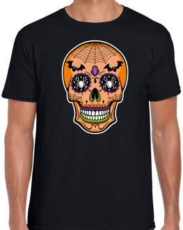 Bellatio Decorations Day of the dead skelet gezicht halloween verkleed t-shirt zwart voor heren