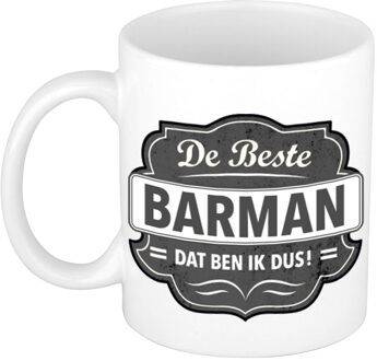 Bellatio Decorations De beste barman dat ben ik cadeau mok / beker wit met grijs embleem 300 ml