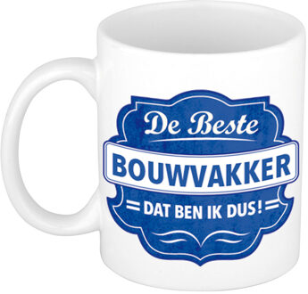 Bellatio Decorations De beste bouwvakker cadeau mok / beker wit met blauw embleem 300 ml - feest mokken