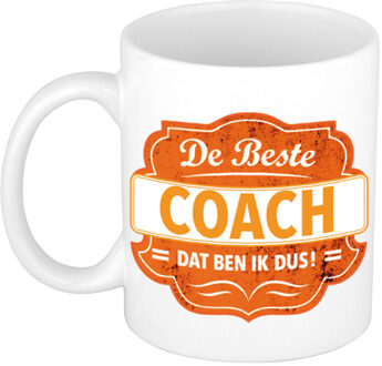 Bellatio Decorations De beste coach dat ben ik - cadeau koffiemok - drinkbeker - wit met oranje embleem - 300 ml