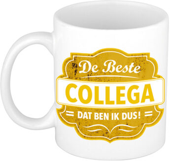 Bellatio Decorations De beste collega cadeau mok / beker wit met geel embleem 300 ml - feest mokken