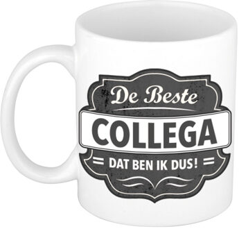 Bellatio Decorations De beste collega cadeau mok / beker wit met grijs embleem 300 ml - feest mokken