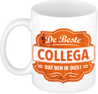 Bellatio Decorations De beste collega cadeau mok / beker wit met oranje embleem 300 ml - feest mokken