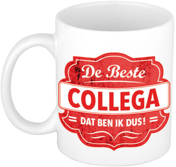 Bellatio Decorations De beste collega cadeau mok / beker wit met rood embleem 300 ml - feest mokken