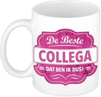 Bellatio Decorations De beste collega cadeau mok / beker wit met roze embleem 300 ml - feest mokken