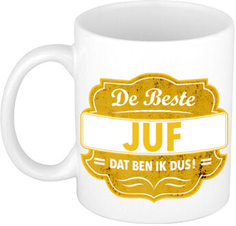 Bellatio Decorations De beste juf dat ben ik dus cadeau mok / beker geel embleem 300 ml - feest mokken