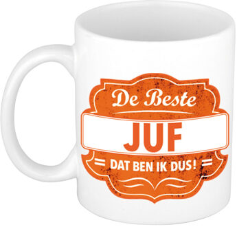 Bellatio Decorations De beste juf dat ben ik dus cadeau mok / beker oranje embleem 300 ml - feest mokken