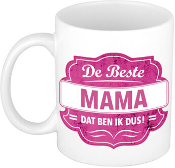 Bellatio Decorations De beste mama cadeau mok / beker wit met roze embleem 300 ml - feest mokken