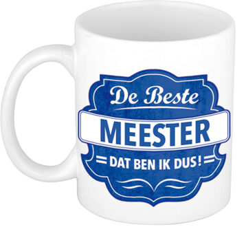 Bellatio Decorations De beste meester dat ben ik cadeau mok / beker wit met blauw embleem 300 ml - feest mokken