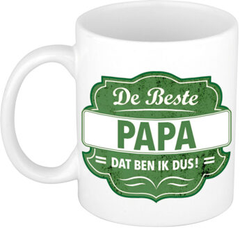 Bellatio Decorations De beste papa cadeau mok / beker wit met groen embleem 300 ml - feest mokken