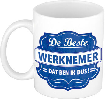 Bellatio Decorations De beste werknemer dat ben ik cadeau mok / beker wit met blauw embleem 300 ml