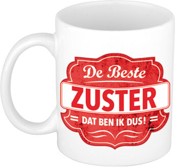 Bellatio Decorations De beste zuster cadeau mok / beker wit met rood embleem 300 ml - feest mokken