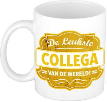 Bellatio Decorations De leukste collega cadeau mok / beker wit met geel embleem 300 ml - feest mokken