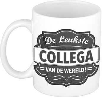 Bellatio Decorations De leukste collega van de wereld cadeau mok / beker wit met grijs embleem 300 ml Antraciet