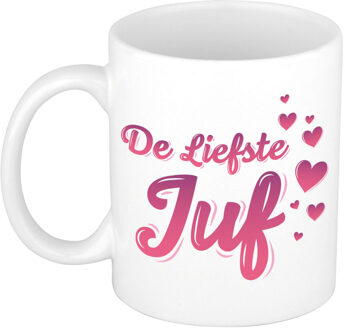 Bellatio Decorations De liefste juf cadeau mok / beker wit en roze - verjaardag / bedankt kado juf - feest mokken Multikleur