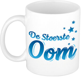 Bellatio Decorations De stoerste oom kado mok / beker wit met blauwe sterren - verjaardagscadeau