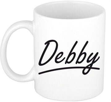 Bellatio Decorations Debby Naam koffiemok - beker - met sierlijke letters - wit - 300 ml - Cadeau - Dames