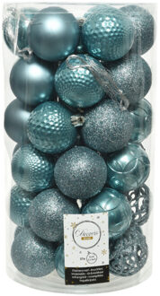 Bellatio Decorations Decoris 37x stuks kunststof kerstballen ijsblauw 6 cm mix - Kerstbal