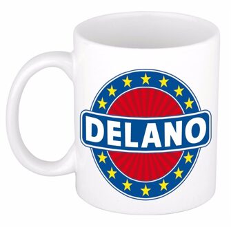 Bellatio Decorations Delano voornaam koffiemok - beker - wit/blauw - 300 ml - Cadeau - Heren - Collega - Vaderdag Multi