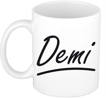 Bellatio Decorations Demi Naam koffiemok - beker - met sierlijke letters - wit - 300 ml - Cadeau - Dames