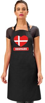Bellatio Decorations Denemarken hart vlag barbecueschort/ keukenschort zwart
