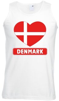 Bellatio Decorations Denemarken hart vlag singlet shirt/ tanktop wit heren 2XL