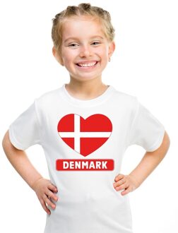 Bellatio Decorations Denemarken kinder t-shirt met deense vlag in hart wit jongens en meisjes s (122-128)