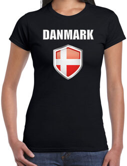 Bellatio Decorations Denemarken landen supporter t-shirt met Deense vlag schild zwart dames
