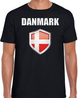 Bellatio Decorations Denemarken landen supporter t-shirt met Deense vlag schild zwart heren