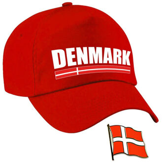 Bellatio Decorations Denemarken supporters setje - baseballcap print rood - colbert pin broche vlag - volwassenen