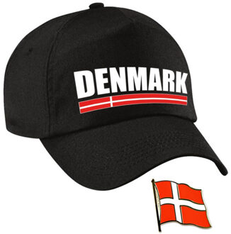 Bellatio Decorations Denemarken supporters setje - baseballcap print zwart - colbert pin broche vlag - volwassenen
