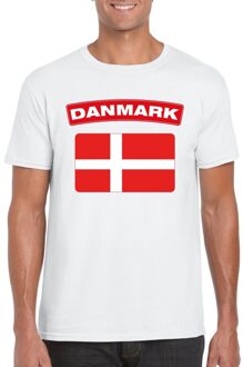 Bellatio Decorations Denemarken supporters t-shirt - met vlag print - wit - voor heren - landen - kleding