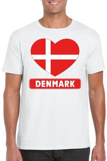 Bellatio Decorations Denemarken t-shirt met deense vlag in hart wit heren 2xl