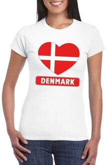 Bellatio Decorations Denemarken t-shirt - met hartjes vlag print - wit - dames - korte mouwen - landen supporters