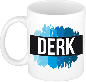 Bellatio Decorations Derk naam cadeau koffie mok - beker - met blauw verfstrepen - Cadeau collega - vaderdag