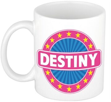Bellatio Decorations Destiny voornaam koffiemok - beker - wit/roze - 300 ml - Cadeau - Dames - Collega - Moederdag Multi