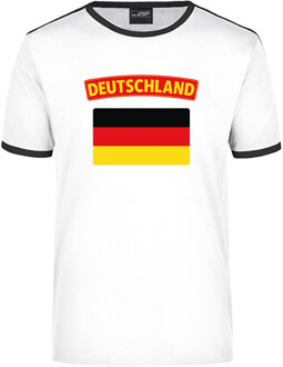 Bellatio Decorations Deutschland ringer t-shirt wit met zwarte randjes voor heren - Duitsland supporter kleding L