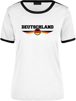 Bellatio Decorations Deutschland wit / zwart ringer landen t-shirt logo met vlag Duitsland voor dames S