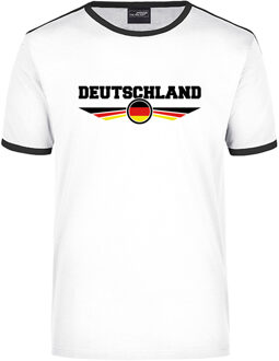 Bellatio Decorations Deutschland wit / zwart ringer landen t-shirt logo met vlag Duitsland voor heren L