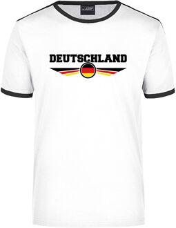 Bellatio Decorations Deutschland wit / zwart ringer landen t-shirt logo met vlag Duitsland voor heren
