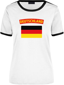 Bellatio Decorations Deutschland wit/zwart ringer t-shirt Duitsland met vlag voor dames