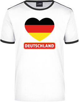 Bellatio Decorations Deutschland wit/zwart ringer t-shirt Duitsland vlag in hart voor heren S