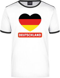 Bellatio Decorations Deutschland wit/zwart ringer t-shirt Duitsland vlag in hart voor heren