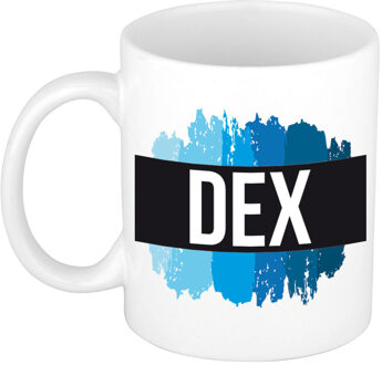 Bellatio Decorations Dex naam cadeau koffie mok - beker - met blauw verfstrepen - Cadeau collega - vaderdag